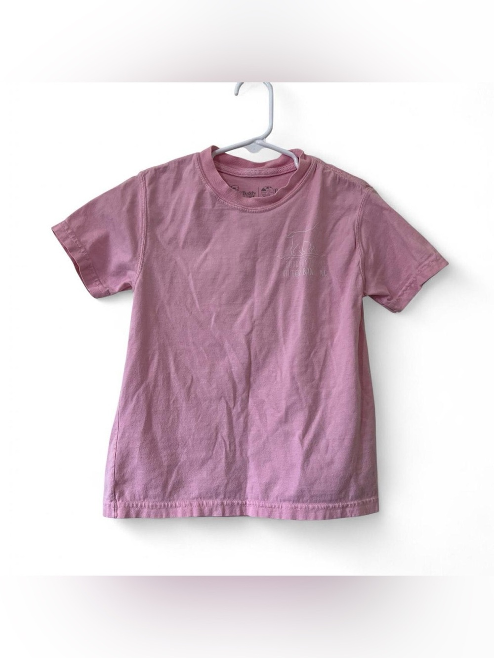 100% Cotton Short Sleeve Graphic Shirt Light Pink Dog Buddy by the Sea Girls XS